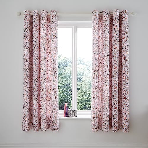 Catherine Lansfield Enchanted Butterfly 66x72 Inch Fully Reversible Eyelet Curtains Two Panels Pink