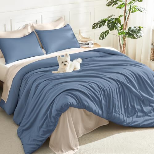 Litanika Haze Blue Super King Plus Comforter Set, 3 Pcs Solid Bedding Set - Oversized Alaskan King Soft Fluffy Down Alternative All Season Quilt Blanket
