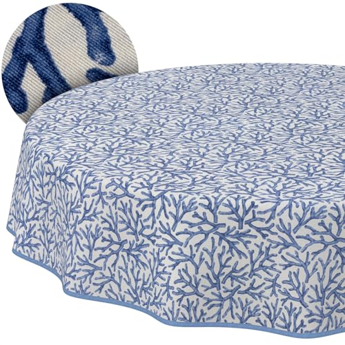ANRO Washable Tablecloth Coral Blue with Round Hem Diameter 140 cm Indoor - Edged with hem, table linen made of coated fabric, dirt and water-repellent, easy to clean, washable at 30 ??C