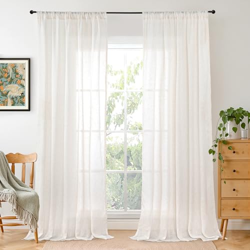 BGment Linen Semi Sheer Curtains 80 Inch Length for Living Room - Light Filtering Window Drapes Rustic Lightweight for Bedroom Country, 2 Panels Set, 52 X 80 Inch