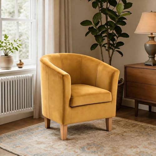 Home Source Bedford Small Padded Tub Chair, Velvet, Mustard