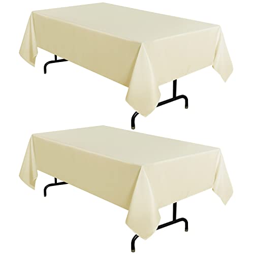 sancua 2 Pack Beige Tablecloth 60 x 102 Inch, Rectangle 6 Feet Table Cloth - Stain and Wrinkle Resistant Washable Polyester Table Cover for Dining Tables, Buffet Parties and Camping