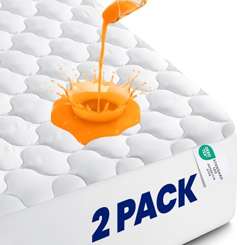 Utopia Bedding Waterproof Mattress Protector, Mattress Pad, Quilted Fitted Cover Stretches up to 16 Inches Deep (White, Twin (Pack of 2))