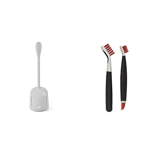 OXO Good Grips Compact Toilet Brush & Canister - Gray, Pack of 1 & Good Grips Deep Clean Brush Set - Orange