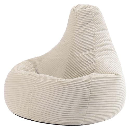 icon Dalton Cord Bean Bag Chair, Beige, Large Adult Bean Bag with Filling Included, Comfy Chair, Living Room Furniture, Bedroom Furniture