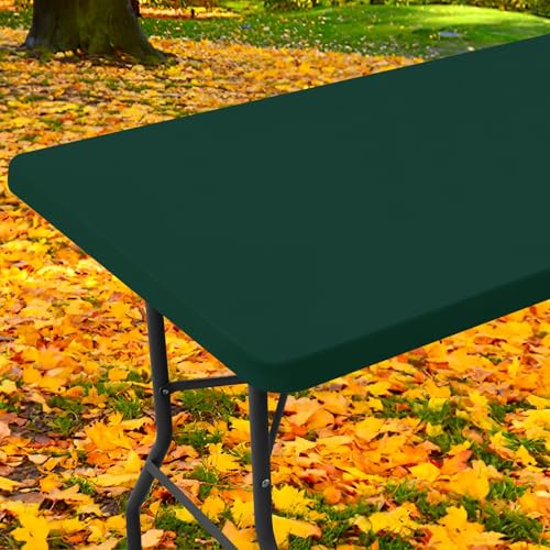"Moosfor Spandex 4 Foot Rectangle Table Cloth, Elastic Fitted Tablecloths for Picnic, Stretch Washable Patio Table Cover for Outdoor, Camping, Banquet and Parties (Hunter Green, 24""x48"")"