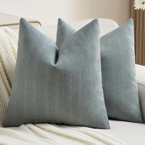 FUTEI Pack of 2 Chenille Decorative Throw Pillow Covers 26x26 Inch,Soft Cozy Striped Geometric Patterns Euro Pillow Sham,Modern Home Decor for Couch Bed Living Room,Dark Grey