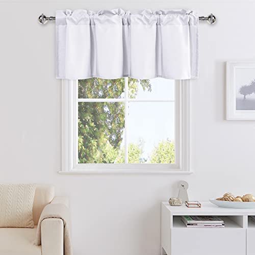 DWCN White Valance Curtains for Living Room, Kitchen Valance Solid Short Topper, Rod Pocket Bathroom/Basement Curtain for Window Treatment, 1 Panel, 42 X 18 Inch