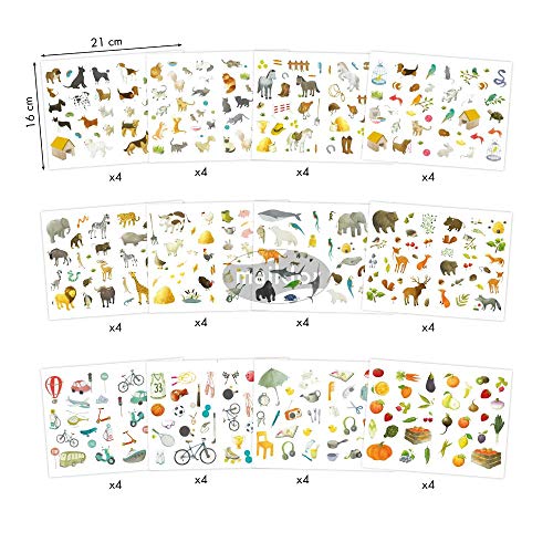 Maildor AE017O - Mimi'Stick STICKERS - Bumper Pack of 48 sheets - Dimensions: 21 cm x 16 cm - 12 ASSORTED DESIGN THEMES (Approx. 1692 stickers included)