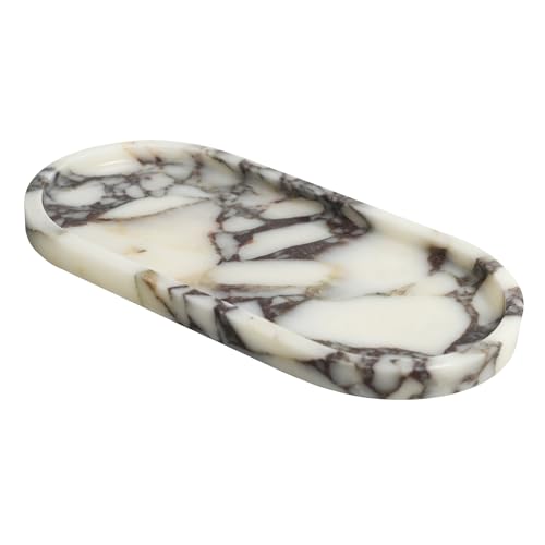 Modern 100% Natural Luxury Calaccata Viola Marble Small Tray Hand Towel Tray Holder Organizer for Disposable Paper Napkins, Jewelry, Makeup - Bathroom Vanity Sink Comestic Holder Bathtub Organizer