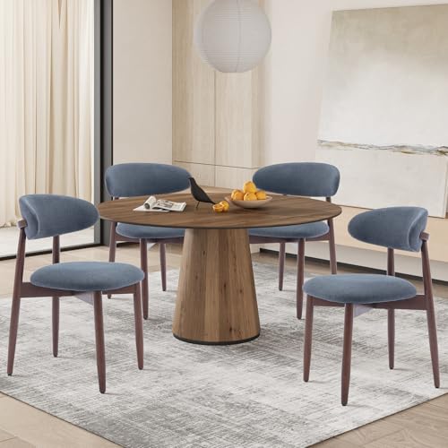 COLAMY Modern Dining Chairs Set with Wooden Legs – Upholstered Fabric Dining Room Chairs with Curved Backrest, Soft Cushion Seat, and Sturdy Rubberwood Frame for Kitchen, Living Room, or Café