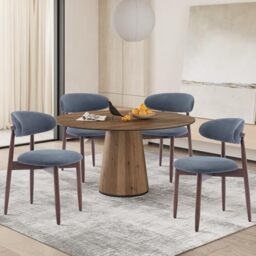 COLAMY Modern Dining Chairs Set with Wooden Legs – Upholstered Fabric Dining Room Chairs with Curved Backrest, Soft Cushion Seat, and Sturdy Rubberwood Frame for Kitchen, Living Room, or Café