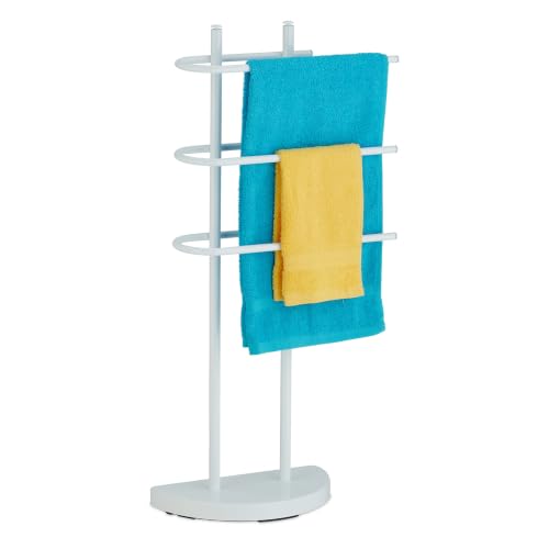 Relaxdays Towel Rack, 3 Rails, H x W x D: 83 x 39 x 18 cm, Standing Towel Holder, Metal, White