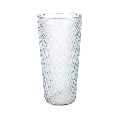Homéa, Vase High Glass Relief Diamond Ø15 x H30 cm Sky Blue