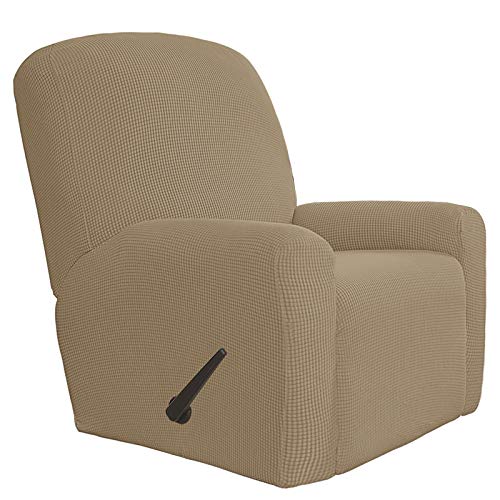 Easy-Going 4 Pieces Oversized Recliner Stretch Sofa Slipcover Sofa Cover Furniture Protector Couch Soft with Elastic Bottom Polyester Spandex Jacquard Fabric Small Checks Tan