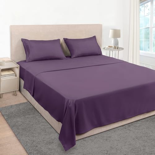 "Mejoroom King Size Bed Sheet Set - Hotel Luxury 1800 Bedding Sheets & Pillowcases - 16"" Deep Pocket Fitted Sheet, Hypoallergenic, Wrinkle& Breathable, Fade Resistant - 4 Piece(King, Purple)"