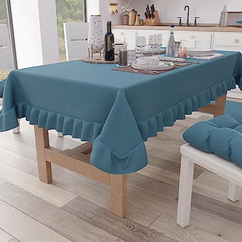 PETTI Artigiani Italiani - Table Cloth with Valance Table Cloth Rectangle Kitchen Tablecloth with Valance Plain Cotton Tablecloth X12 Seater (140 x 240 cm) Avion