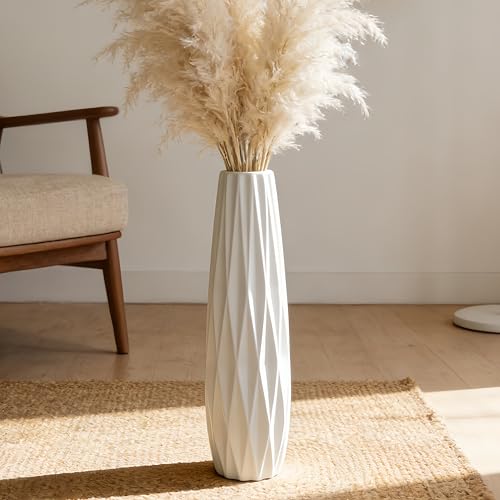 "White Floor Vase 17.7"" Tall Ceramic Flower Stand Decorative Large Vases for Centerpieces Shelves Home Decor Living Room Branches Flower Arrangement"