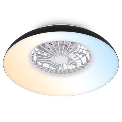 BRILONER - LED Ceiling Light with Fan, Remote Control, Quiet DC Motor with 5 Speeds, Adjustable CCT and Dimmable Lighting, LED Fan, Ceiling Fans, Lights Living Room, 60x19 cm, Black, White