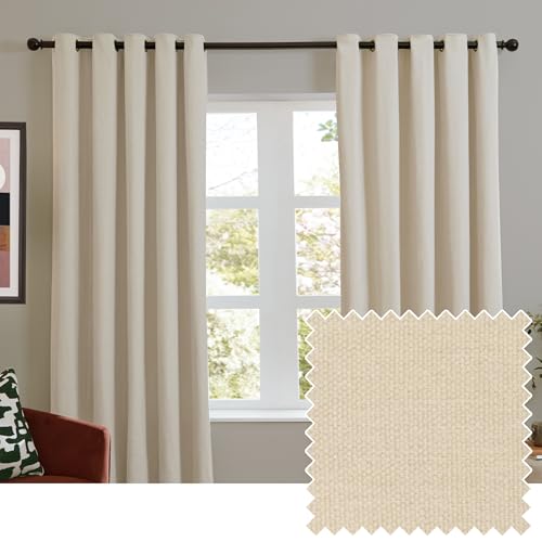 furn. Soft Chenille Blackout Eyelet Curtain Pair – Soft Touch Matt Textured Lined Minimalist Curtains (Ecru - 229x229cm)