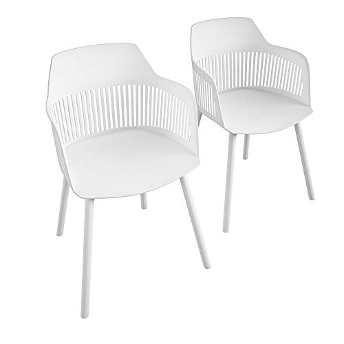 CosmoLiving by Cosmopolitan , Camelo Collection, Indoor/Outdoor Resin, 2-Pack, White Dining Chairs, Contoured Back