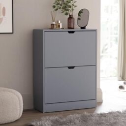 Vida Designs Shoe Cabinet, Wooden Shoe Storage Unit with 2 Flip Drawers, Multifunctional Dust-Proof Space-Saving Slim Cupboard for Hallway or Entryway, 100% FSC Certified (Grey, 2 Drawer)