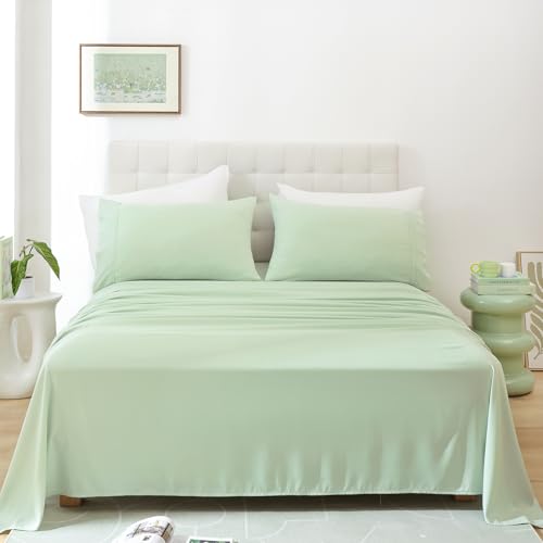 Full Size Sheet Set, 4 Piece Soft Bed Sheets, Deep Pockets - Breathable and Cooling Microfiber, Wrinkle Free, Hotel Luxury Bed Sheet for Women & Men, Oeko-Tex, Light Sage