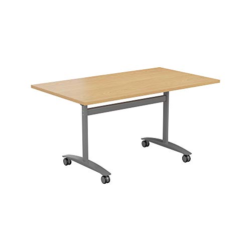 Office Hippo Office Table, Sturdy & Stylish Tilting Table Desk, Work Table For Home Office, Versatile Computer Table For Meeting Room or Boardroom, 5 Year Guarantee - Oak / Silver