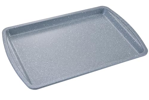 apollo THE HOUSEWARES BRAND Large Baking Rectangle Oven Tray - Carbon Steel with Non-stick Granite Stone Effect Coating, Kitchen Pan Sheet for Roasting, Easy Clean, 50x31x2.5cm, Grey