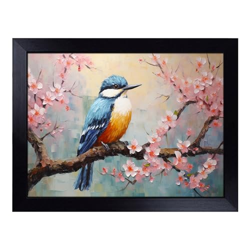 Lap Tray with Bean Bag Cushion, Kingfisher Palette Knife - Handmade in the UK, Raised Wooden Edge, Padded Cushion, Heat-Resistant Wipe-Clean Surface, for Meals, Laptops and Crafts
