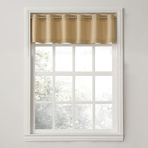 "No. 918 Montego Casual Textured Semi-Sheer Grommet Kitchen Curtain Valance, 56"" x 14"", Taupe"