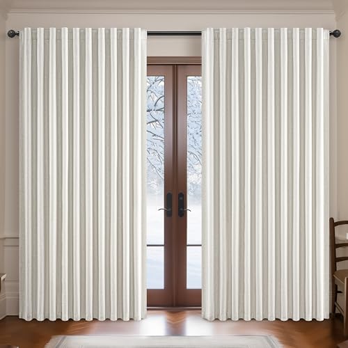 "Extra Wide 100 Inch Blackout Curtains 96 Inches Long for Living Room,Rustic Boho Room Darkening Textured Linen Pleated Office Insulated Ceiling Track Large Window Drapes (100""W x 96""L 2 Panels Birch)"