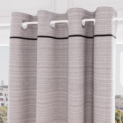 Soleil d'ocre, Curtain with Eyelets Recycled Cotton 135 x 300 cm Stone Black