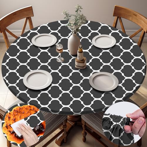 "opstellen Fitted Round Tablecloths Reusable Stain Resistant Table Clothes Vinyl Indoor Outdoor Circular Cover for 45-54"" Table House Party Gear Gifts Summer Autumn Camper Patio Picnic Accessories"