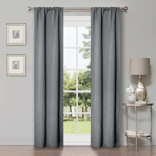 "Superior Blackout Curtains, Room Darkening, Bedroom, Living Window Accents, Sun Blocking, Thermal, Classic Modern, Solid Collection, Set of 2 Panels, Rod Pocket, 26"" x 84"", Grey"