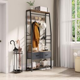 YITAHOME Coat Stand with Shoe Storage Bench, Hall Tree with Drawers, Brown