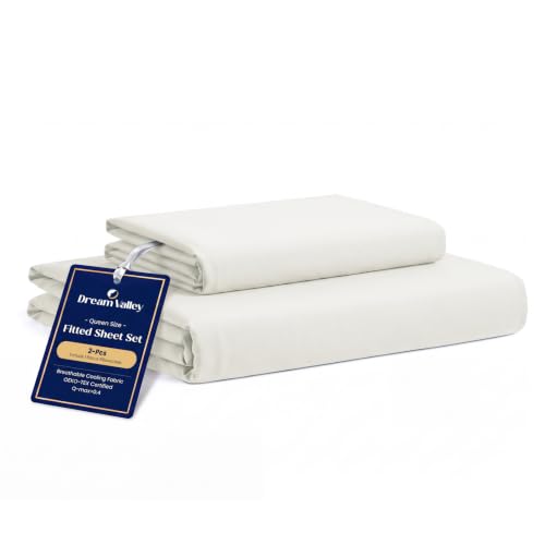 "Dream Valley?? Twin Sheets Set, Cooling Fitted Sheet with 1 Pillowcase-2 PCS with No Flat Sheet,Q-Max > 0.4 Aerocool, Cooling for Night Sweats, Hot Sleepers,deep Pocket up to 15"",Ivory"