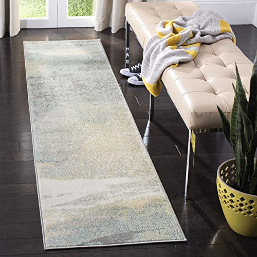 Safavieh Abstract Rug for Living Room, Dining Room, Bedroom - Jasper Collection, Short Pile, in Grey and Gold, 80 x 180 cm