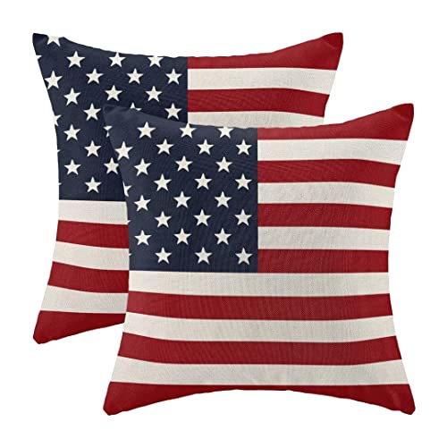 BETGINY 4th of July Pillow Covers 20x20 Set of 2, American Flag Patriotic Decorations Throw Pillow Covers Linen Farmhouse Independence Day Cushion Case for Couch Sofa Summer Home Outdoor Decor