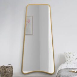 "MirrorOutlet The Coartans - Gold Metal Isosceles Trapezoid Framed Rectangular Wall Mirror 71"" X 34"" (180CM X 85CM) Silvered Mirror Glass. Extra Large."