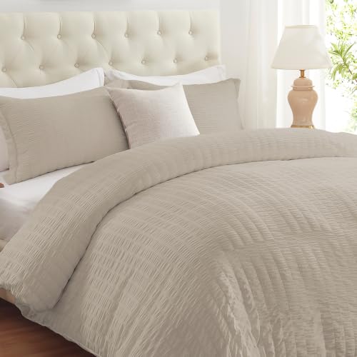 "Cozyide Linen Duvet Cover King Size, 3 Pieces Bedding Duvet Covers, Soft Breathable Seersucker Duvet Cover Set with Zipper Closure and Corner Ties (1 Duvet Cover 104""x90"" + 2 Pillow Shams 20""x36"")"