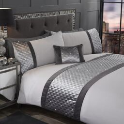 Rapport Home Luxury Embroidered Silver Duvet Cover Set Embellishment Premium Bedding - Double Duvet Cover Set (200 x 200 cm)