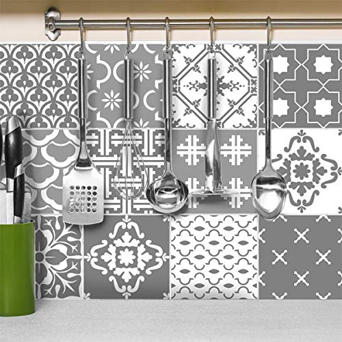 Ambiance Sticker Self-Adhesive Decorative Wall Decal Cement Tile for Bathroom and Kitchen Oslo - Pack of 9 Stickers of 15 x15 cm