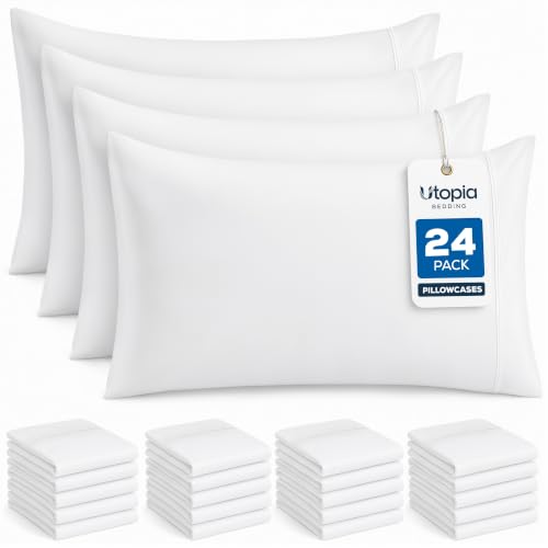Utopia Bedding Queen Pillow Cases - 24 Pack - Envelope Closure - Soft Brushed Microfiber Fabric - Shrinkage and Fade Resistant Pillow Covers 20 X 30 Inches (Queen, White)