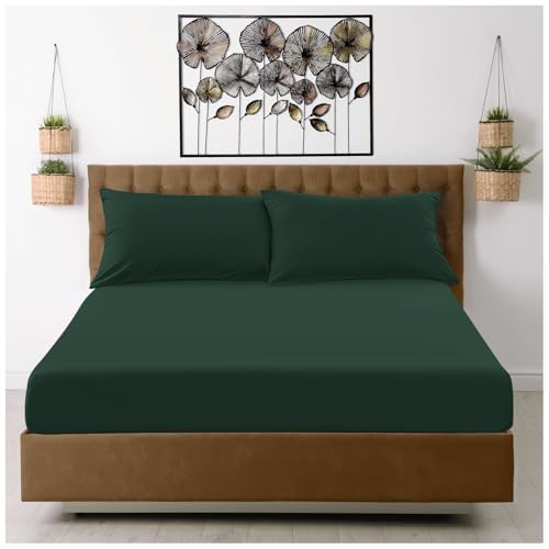 GC GAVENO CAVAILIA Microfiber Super King Fitted Sheet (25cm) Deep Bed Sheets - Breathable, Fade & Wrinkle Resistant - Elasticated Corners - Mattress Bedsheet (182x200cm) - Dark Green