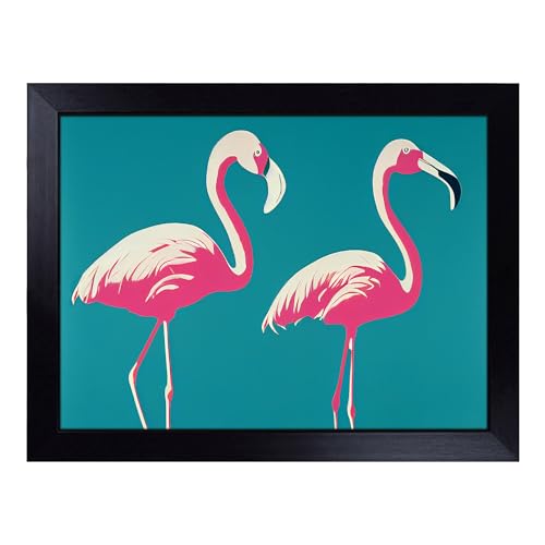 Lap Tray with Bean Bag Cushion, Expressive Flamingos - Handmade in the UK, Raised Wooden Edge, Padded Cushion, Heat-Resistant Wipe-Clean Surface, for Meals, Laptops and Crafts