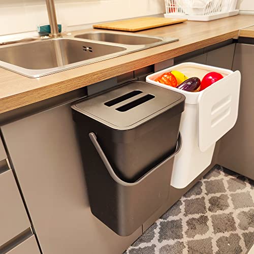 stonespace Under Sink Trash Can???Kitchen Compost Bin, Diaper Pail, 3.2 Gallon/12L Hanging Garbage Can for Baby Crib/Bathroom/Cupboard, Plastic Food Waste Bin,Black