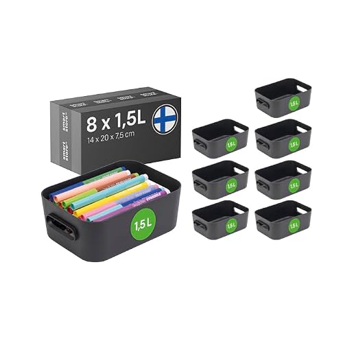 SmartStore Storage Boxes 8x 1.5L small blue - 20x14x7.5cm - Plastic organiser basket with handles from 95 % recycled material, box and containers for cupboard, drawers and shelves