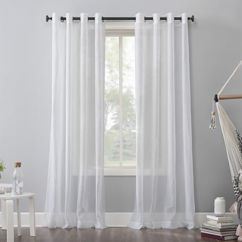 "No. 918 Erica Crushed Sheer Voile Grommet Curtain Panel, 95.00"" x 51.00"", White"