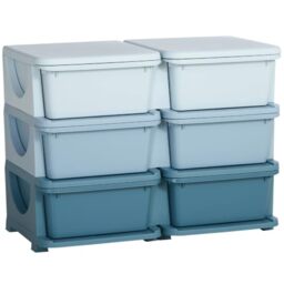 HOMCOM 6 Drawers Plastic Kids Storage Units 3 Tier Children Toy Chest Blue - Nursery, Playroom, Bedroom, Toy Storage Unit